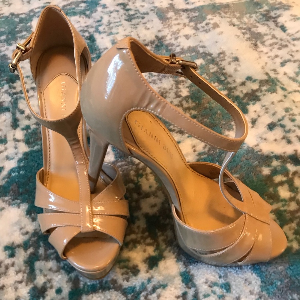 Nude T-strap heels